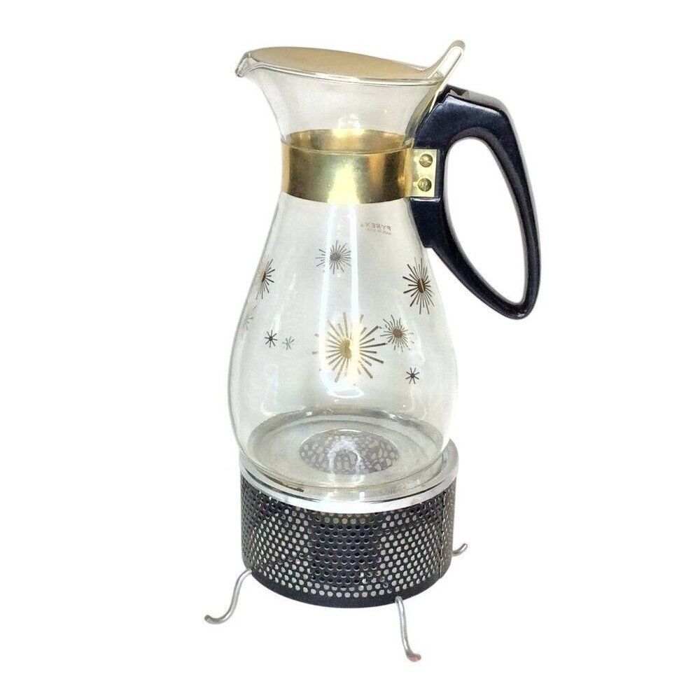 Vintage MCM Pyrex Atomic Starburst Daisy Coffee Carafe and Warmer
